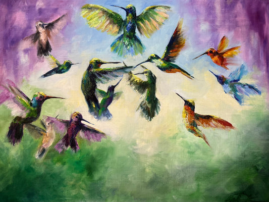 "Hummingbirds Unite" Original Oil Painting 18" x  24"