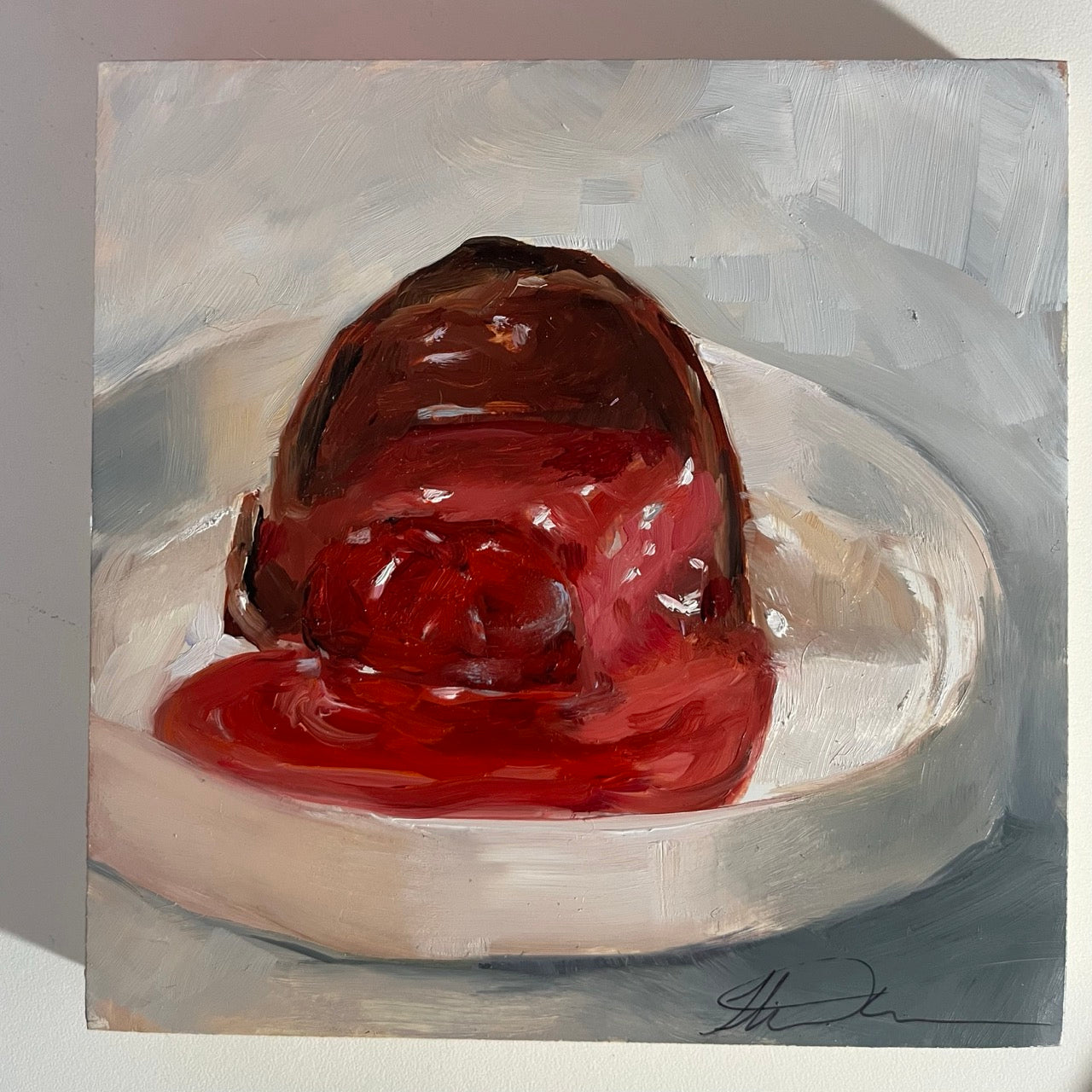 "Decadence in Red and Brown" Original Oil Painting 6x6"