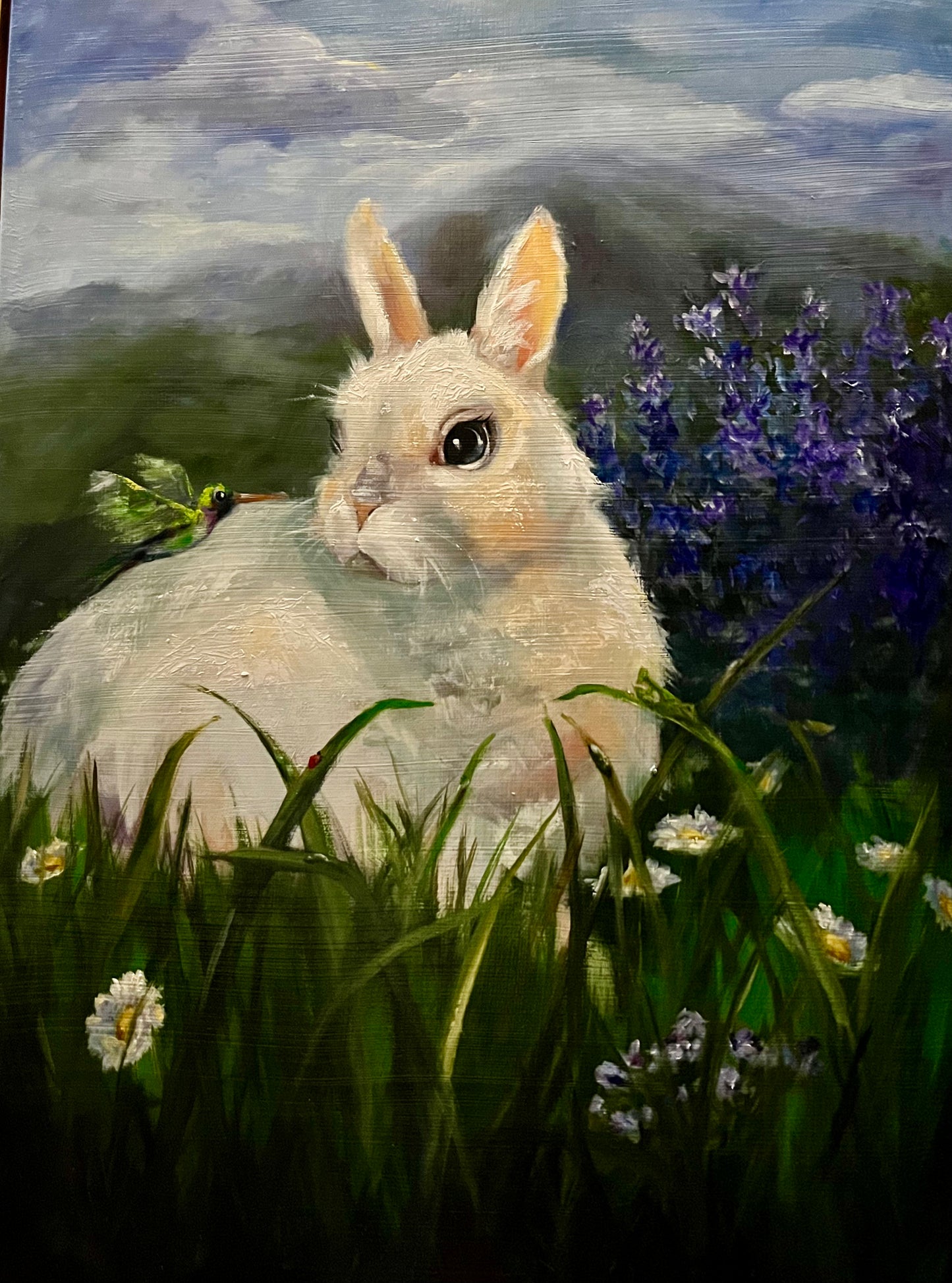 "Joyful Chatter: Bunny's Serenade" Original Oil Painting 18" x 24"