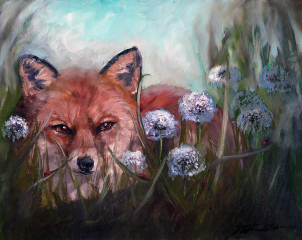 "Golden Serenity: Fox in a Field of Dandelions" Fox Artwork Print on Premium Luster Photo Paper