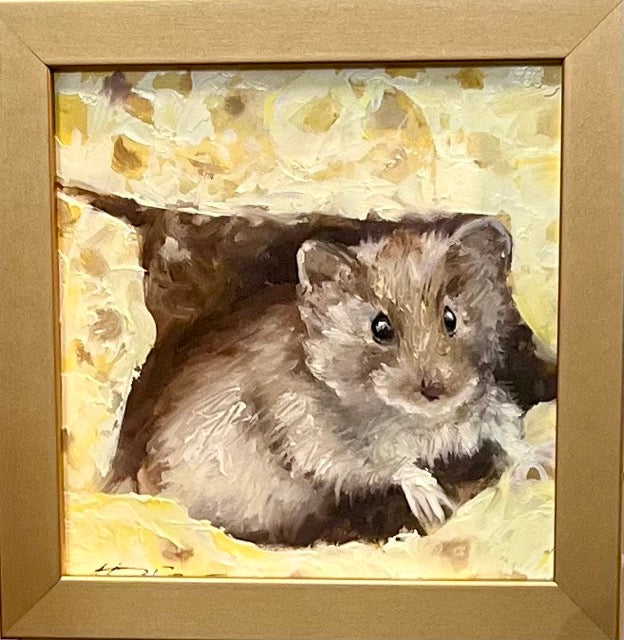 "Mouse In Cheese- Busted" Original Oil Painting 6" x 6"