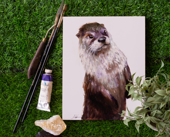 "Reflective Encounter: Otter's Gaze" Original Oil Painting 8" x 10"