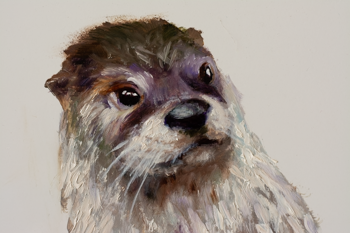 "Reflective Encounter: Otter's Gaze" Original Oil Painting 8" x 10"