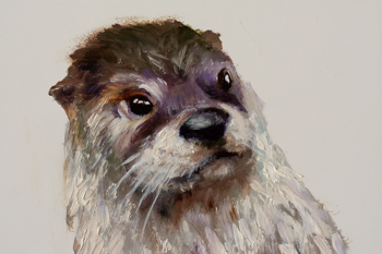 "Reflective Encounter: Otter's Gaze" Original Oil Painting 8" x 10"