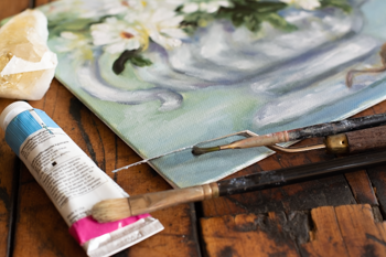 "Whimsical Tranquility: Tea Vase of Daisies with a Resting Mouse" Original Oil Painting 8" x 10"