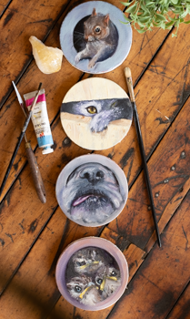 "Portraits of Curiosity: Animals Through the Porthole Collection" 4 Original Oil Paintings 5" x 5"