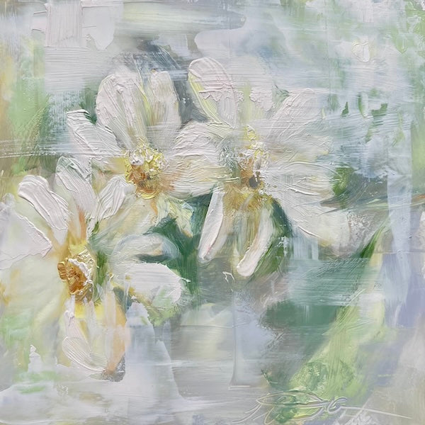 "White Daisies" Original Oil Painting 6" x 6"