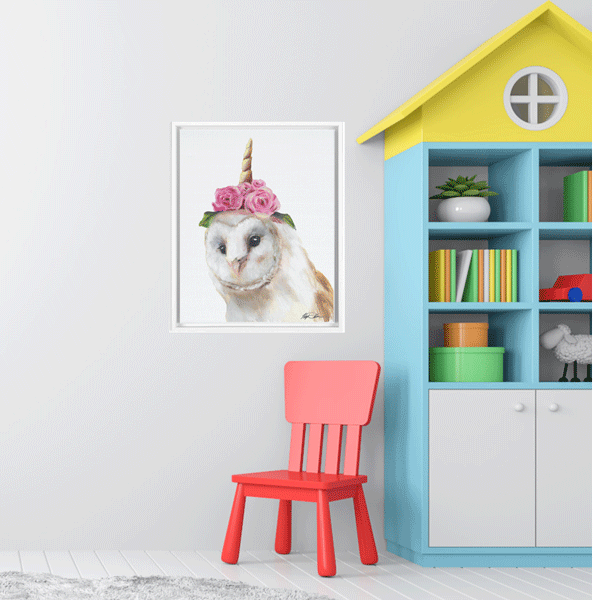 Owl Unicorn Framed Premium Print on Canvas