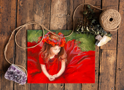 vibrant artwork featuring a girl in red.