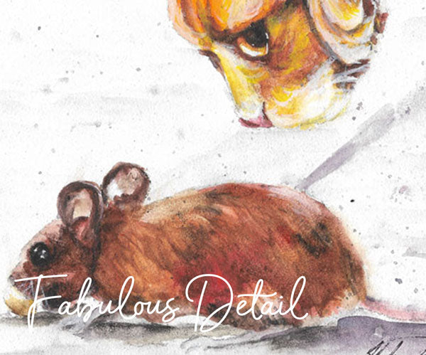 "Let's Play Cat and Mouse" Original Watercolor Painting 6" x 6"