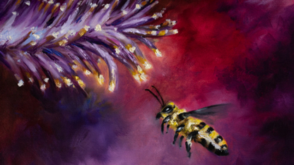 "Purple and Yellow Bee" original oil painting 11" x 14"