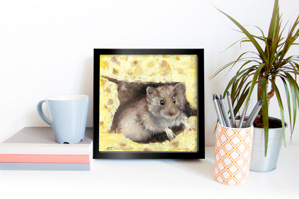 "Mouse In Cheese- Busted" Original Oil Painting 6" x 6"
