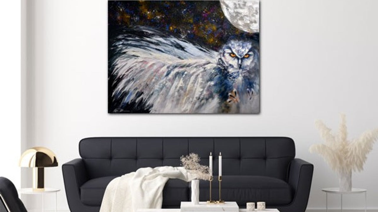 Original Owl Oil Painting "Fierce and Focused" - 48x36"