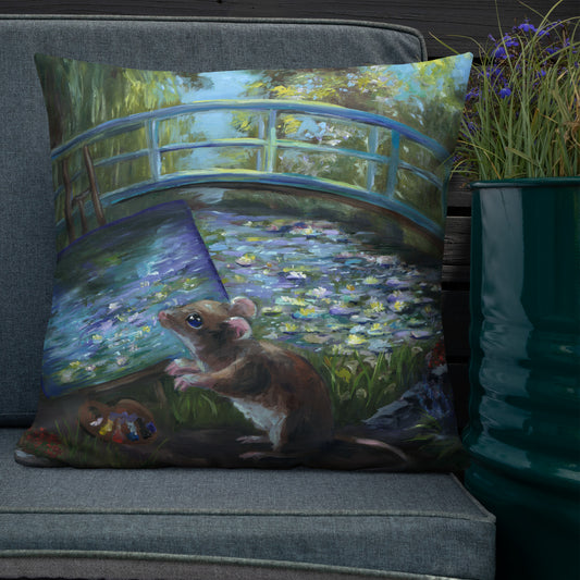 Claude Monet Pillow with a Mouse as Monet