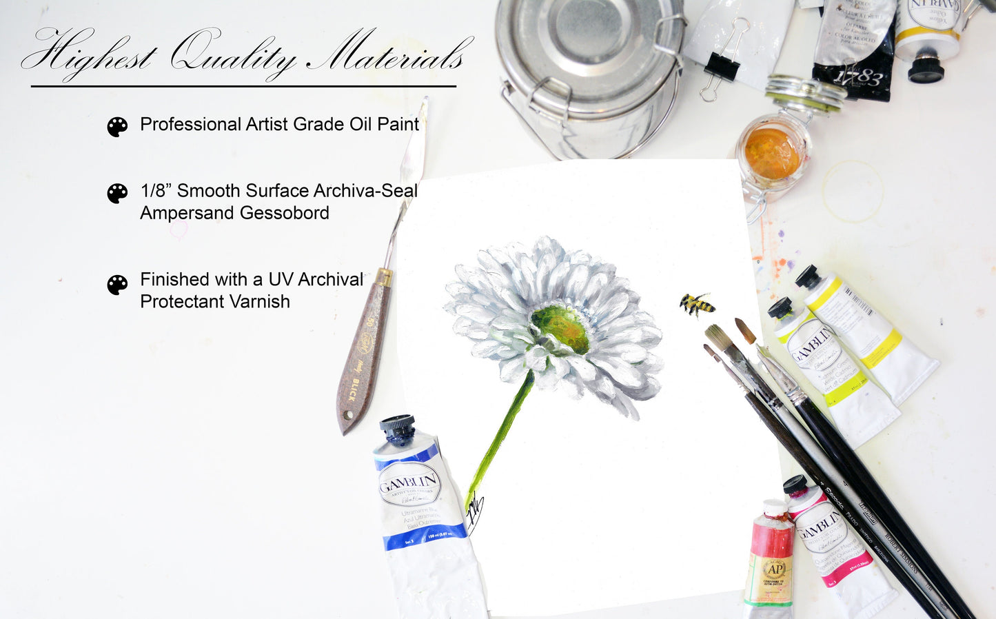 Original Oil Painting: Daisy with a Bee