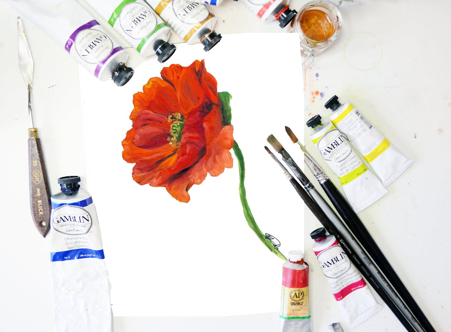 Original Oil Painting: Orange Poppy