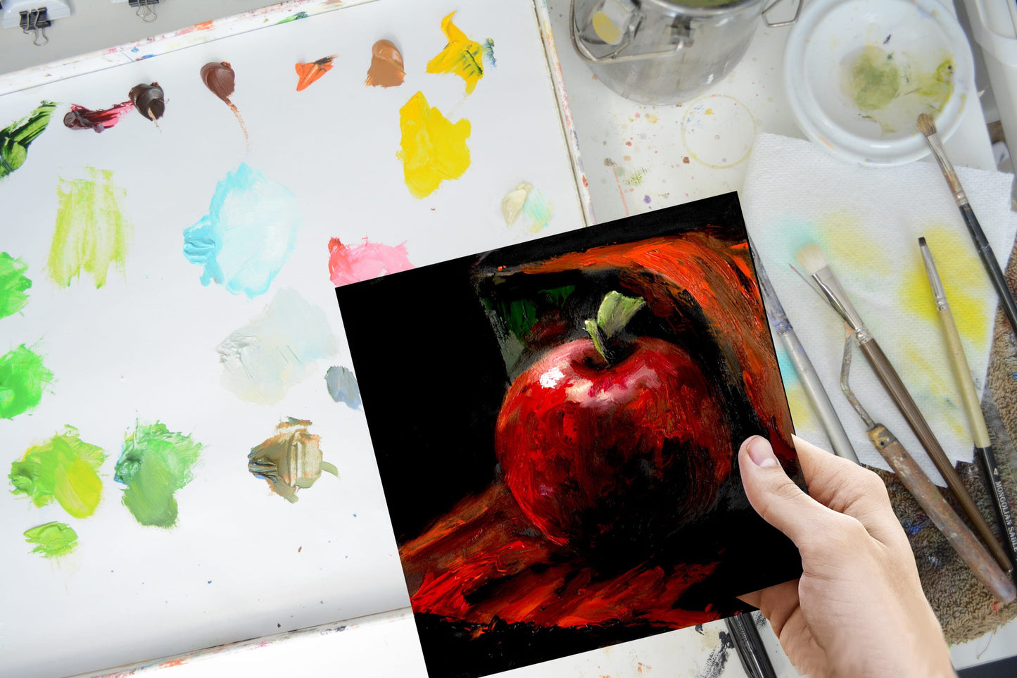 "Apple Artwork - Rich Ruby Red Apple" Original Oil Painting 6" x 6"