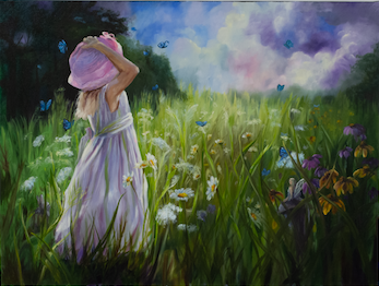 "Girl In A Field" Original Oil Painting 30" x 40"