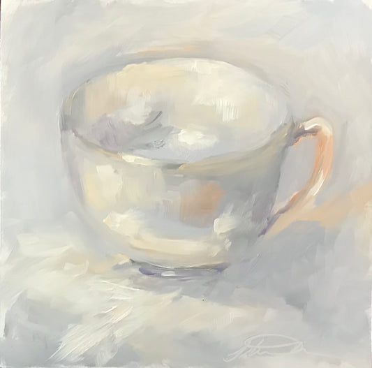 "White Tea Cup" Original Oil Painting 6" x 6"