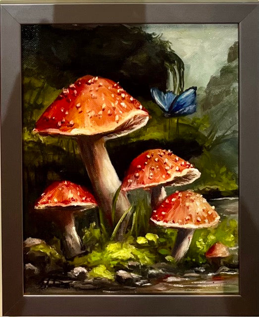 "Magical Mushrooms" Original Oil Painting 8x10"