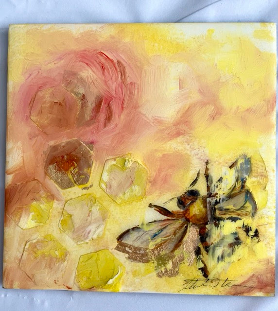 Mixed media painting Bee Artwork