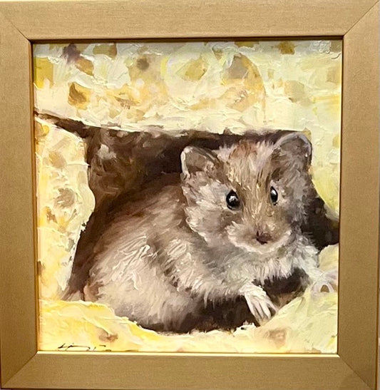 "Mouse In Cheese- Busted" Original Oil Painting 6" x 6"