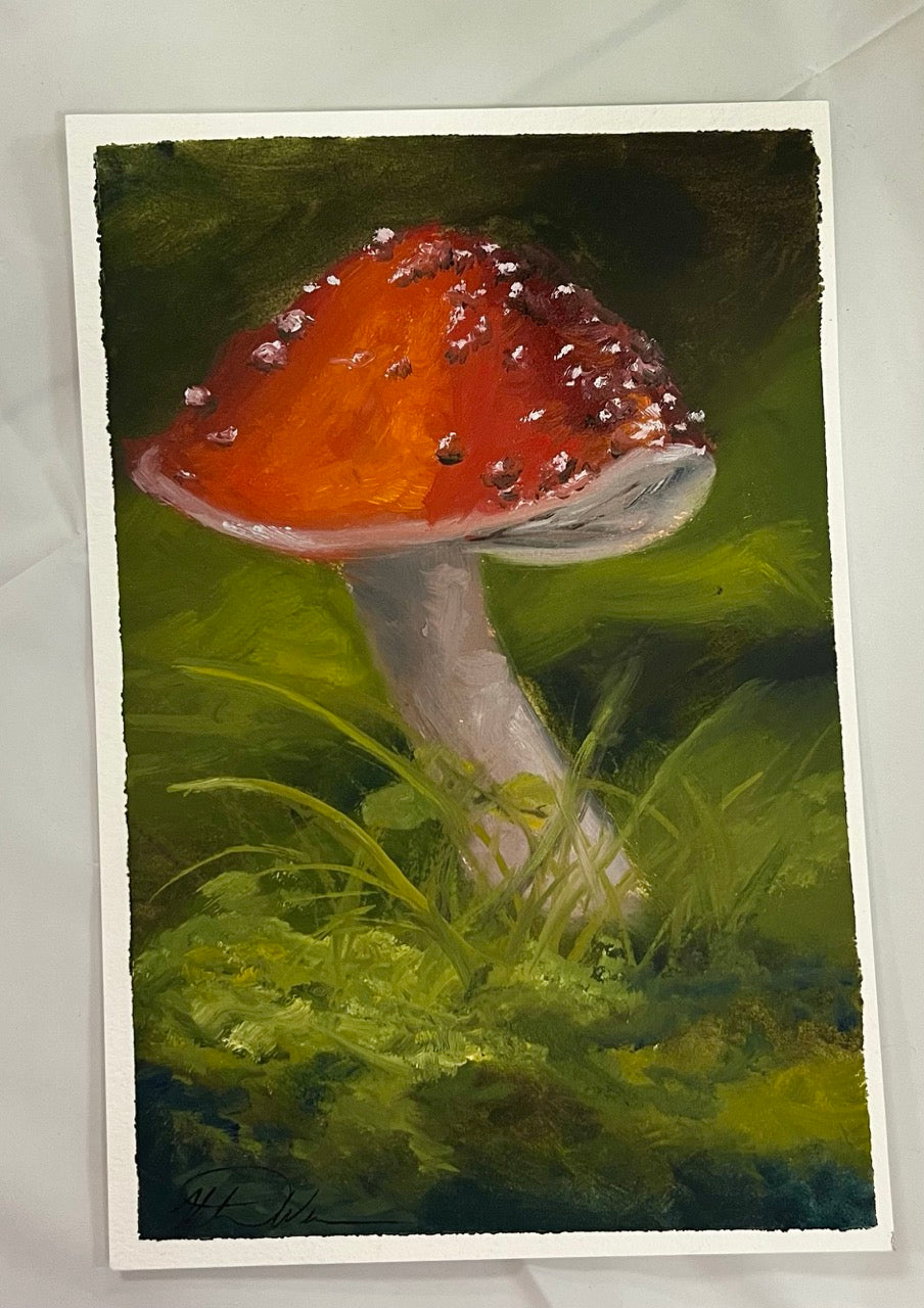 "Hot Mushroom" Original Oil Painting 6x9"