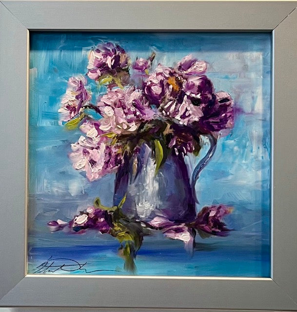 "Purple Peonies" Original Oil Painting 6" x 6"