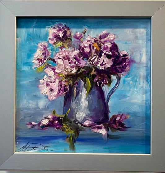"Purple Peonies" Original Oil Painting 6" x 6"