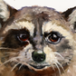 "Gaze of Mischief: Raccoon's Encounter,"  Original Oil Painting 8x10"