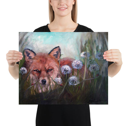 "Golden Serenity: Fox in a Field of Dandelions" Fox Artwork Print on Premium Luster Photo Paper