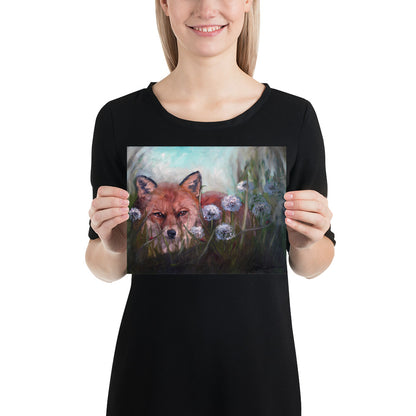 "Golden Serenity: Fox in a Field of Dandelions" Fox Artwork Print on Premium Luster Photo Paper