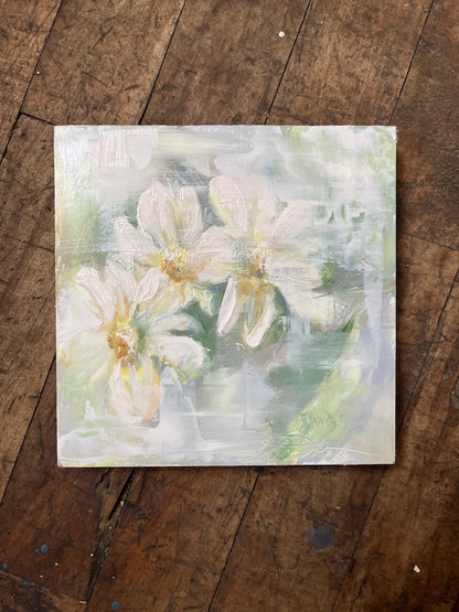 Original Oil Painting - "White Daisies" 6x6"