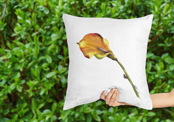 Calla Lily with Lady Bug Indoor Pillow and Outdoor Pillow