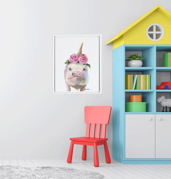 Pig Unicorn Framed Premium Print on Canvas