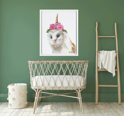 Owl Unicorn Framed Premium Print on Canvas