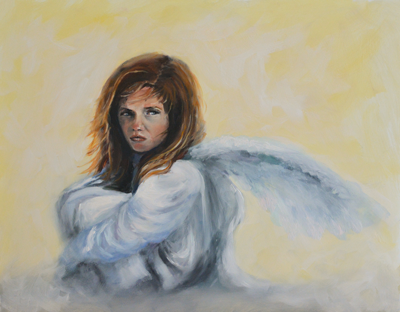 This picture is of an 11x14" limited edition print of an angry angel called "She Won't Listen".  This piece of artwork is part of a series "Five Faces of Grief" and sybmolizes Anger.