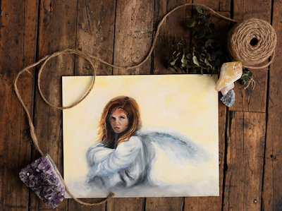 vibrant and dramatic oil painting of an angry angel from the series Five Faces of Grief. 