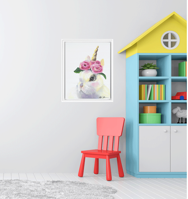Bunny Unicorn Framed Premium Print on Canvas