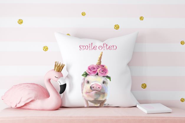 Pig and Unicorn Indoor and Outdoor Pillows Stephanie Weaver Fine Art Artist