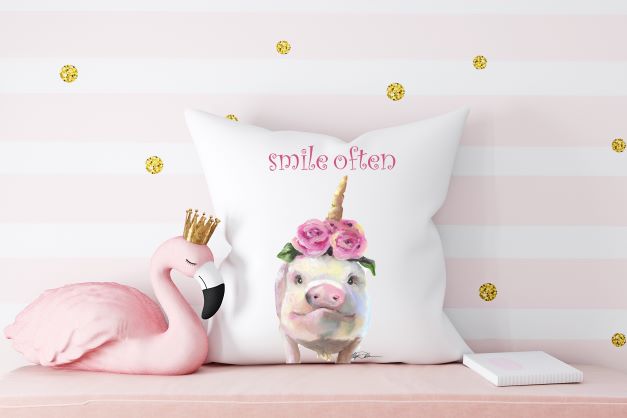 uplifting pig and unicorn pillow perfect for a girls room