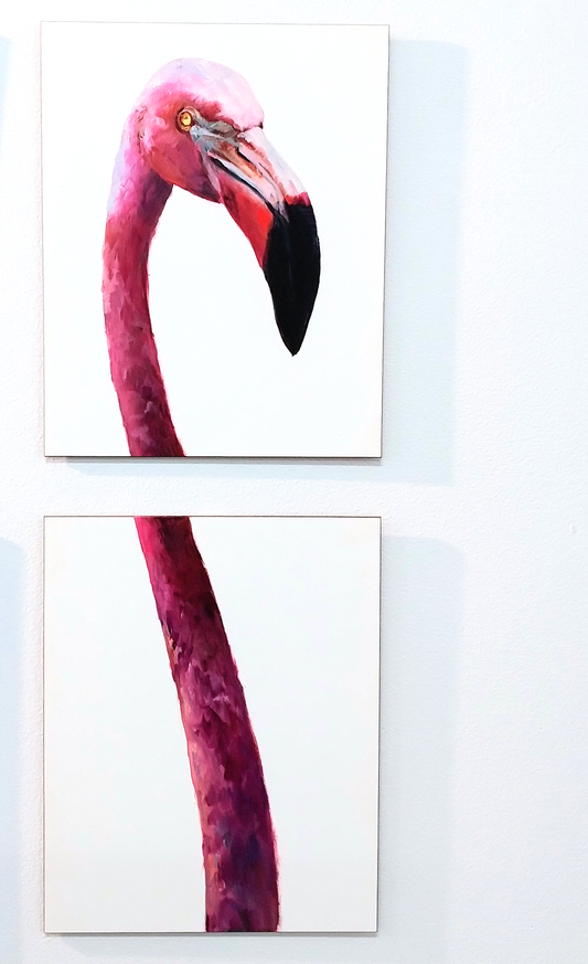 "Long-Neck Flamingo" original oil painting  2 - 8" x 10"