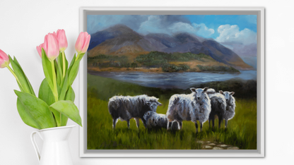 Original Oil Painting - Sheep in a field "Family" 16x20"