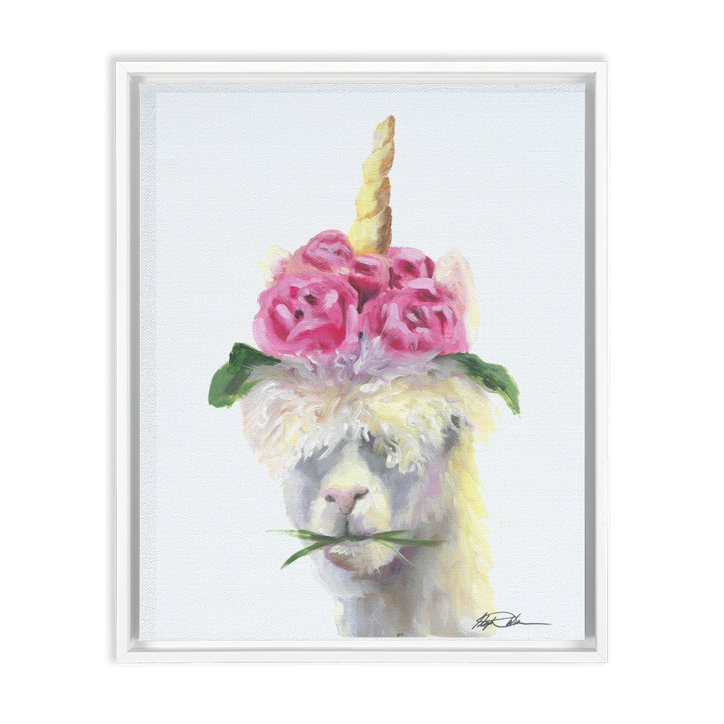 8x10 gallery wrapped framed print of llama unicorn artwork