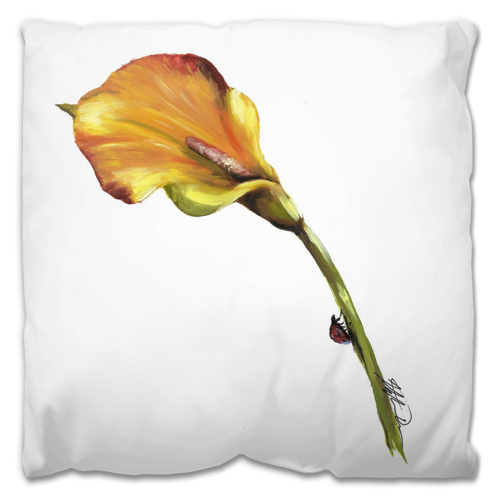 Calla Lily with Lady Bug Indoor Pillow and Outdoor Pillow