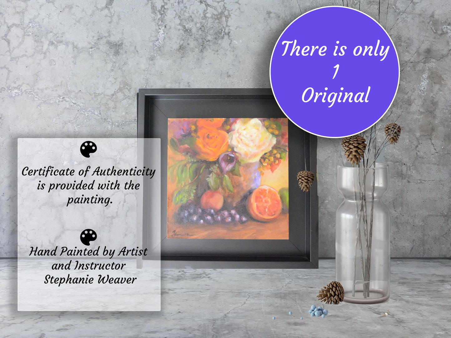 floral oil painting for shelf decor