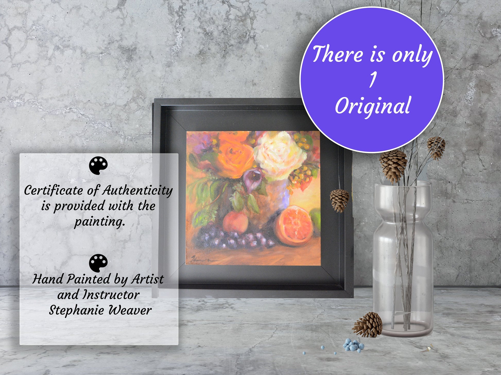 floral oil painting for shelf decor