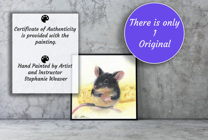 6x6" Original Oil Painting of a Mouse with Cheese: Title "Say Cheese"
