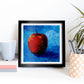 Original Oil Painting 6x6" Apple Artwork - Red and Vibrant Blue