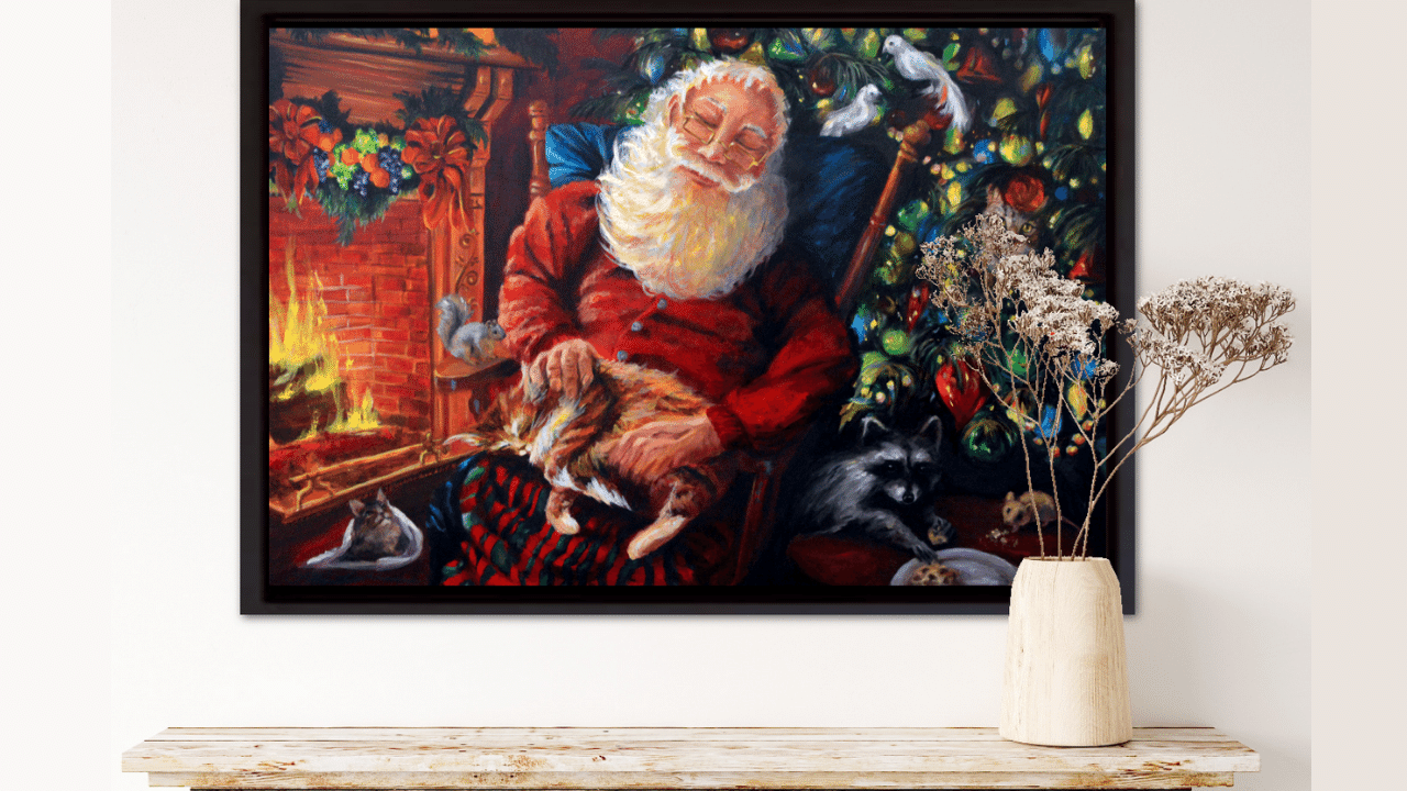 Original Oil Painting of Santa and His Helpers 24x36"